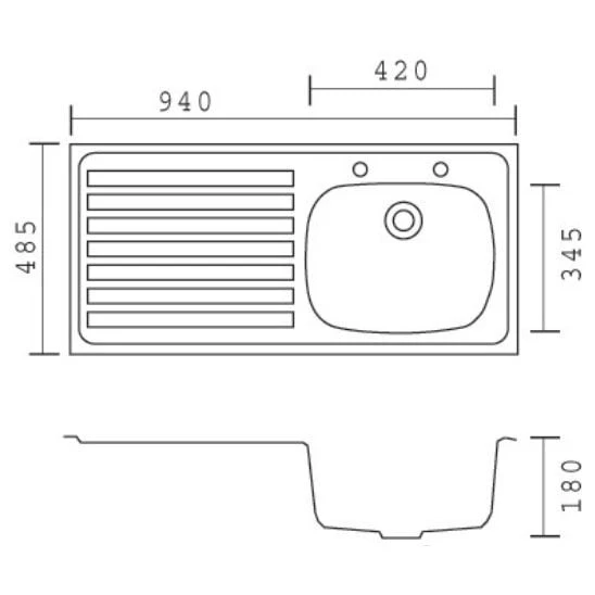 Carron Phoenix Unisink 1SDT Heavy Gauge 1 Bowl 2 Taphole Stainless Steel Kitchen Sink - Left Hand Drainer - 101.0045.842 2 Carron Phoenix Unisink 1SDT Heavy Gauge 1 Bowl 2 Taphole Stainless Steel Kitchen Sink - Left Hand Drainer - 101.0045.842 - Image 2