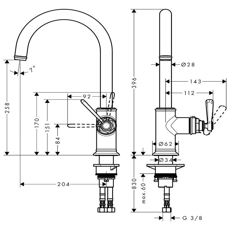 AXOR Montreux Single Lever Kitchen Mixer Tap 260 With Swivel Spout - Brushed Black Chrome - 16580340 2 AXOR Montreux Single Lever Kitchen Mixer Tap 260 With Swivel Spout - Brushed Black Chrome - 16580340 - Image 2