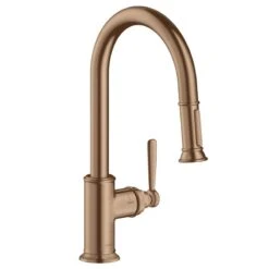 AXOR Montreux Single Lever Kitchen Mixer Tap 180 With Pull Out Spray - Brushed Red Gold - 16581310