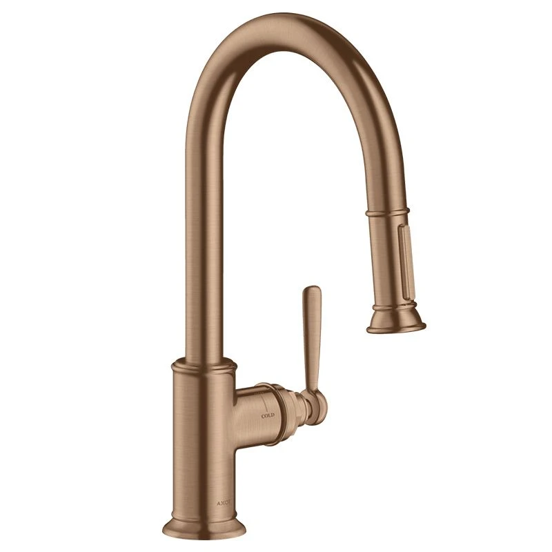 AXOR Montreux Single Lever Kitchen Mixer Tap 180 With Pull Out Spray - Brushed Red Gold - 16581310 1 AXOR Montreux Single Lever Kitchen Mixer Tap 180 With Pull Out Spray - Brushed Red Gold - 16581310