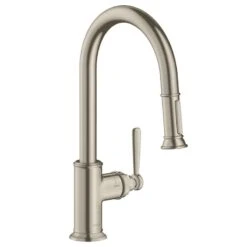 AXOR Montreux Single Lever Kitchen Mixer Tap 180 With Pull Out Spray - Brushed Nickel - 16581820