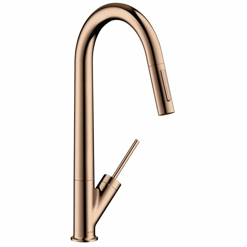 Axor Starck Single Lever Kitchen Mixer 270 With Pull-Out Spray - Polished Red Gold - 10821300 1 Axor Starck Single Lever Kitchen Mixer 270 With Pull-Out Spray - Polished Red Gold - 10821300