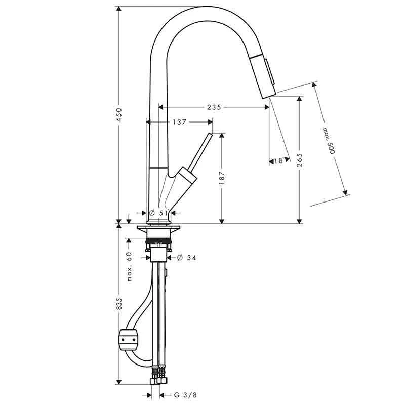 Axor Starck Single Lever Kitchen Mixer 270 With Pull-Out Spray - Stainless Steel - 10821800 2 Axor Starck Single Lever Kitchen Mixer 270 With Pull-Out Spray - Stainless Steel - 10821800 - Image 2