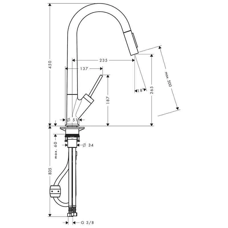 Axor Starck Single Lever Kitchen Mixer 270 With Pull-Out Spray - Brushed Brass - 10821950 2 Axor Starck Single Lever Kitchen Mixer 270 With Pull-Out Spray - Brushed Brass - 10821950 - Image 2