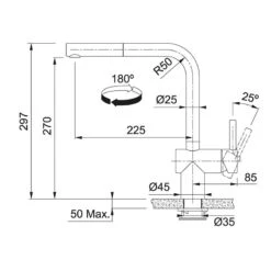 Franke Atlas Neo Sensor Pull-Out Nozzle Tap - Stainless Steel - 115.0638.827 -Blanco Shop 1 1 115.0638.827 dimensions