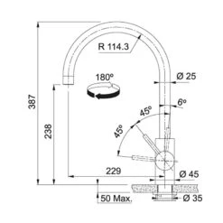Franke Eos Neo Kitchen Mixer Tap - Stainless Steel - 115.0638.846 7 Franke Eos Neo Kitchen Mixer Tap - Stainless Steel - 115.0638.846 -Blanco Shop 1 1 115.0638.846 dimensions