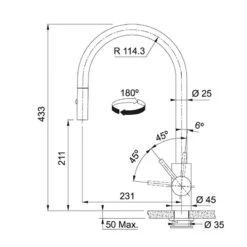 Franke Eos Neo Pull-Down Spray Tap - Stainless Steel - 115.0638.861 -Blanco Shop 1 1 115.0638.861 dimensions