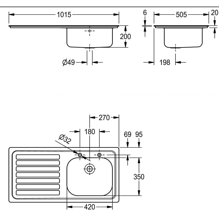 KWC DVS Single Bowl Left Hand Drainer Inset Sink With 2 Tapholes B20085L - 207.0000.019 2 KWC DVS Single Bowl Left Hand Drainer Inset Sink With 2 Tapholes B20085L - 207.0000.019 - Image 2