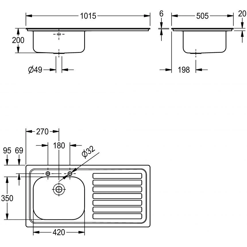 KWC DVS Single Bowl Right Hand Drainer Inset Sink With 2 Tapholes B20085R - 207.0000.025 2 KWC DVS Single Bowl Right Hand Drainer Inset Sink With 2 Tapholes B20085R - 207.0000.025 - Image 2