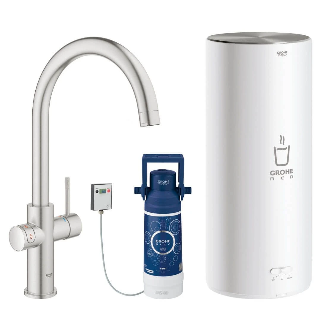 Grohe Red II Duo C Spout Tap & L Size Boiler Super Steel 30328DC1 1 Grohe Red II Duo C Spout Tap & L Size Boiler Super Steel 30328DC1