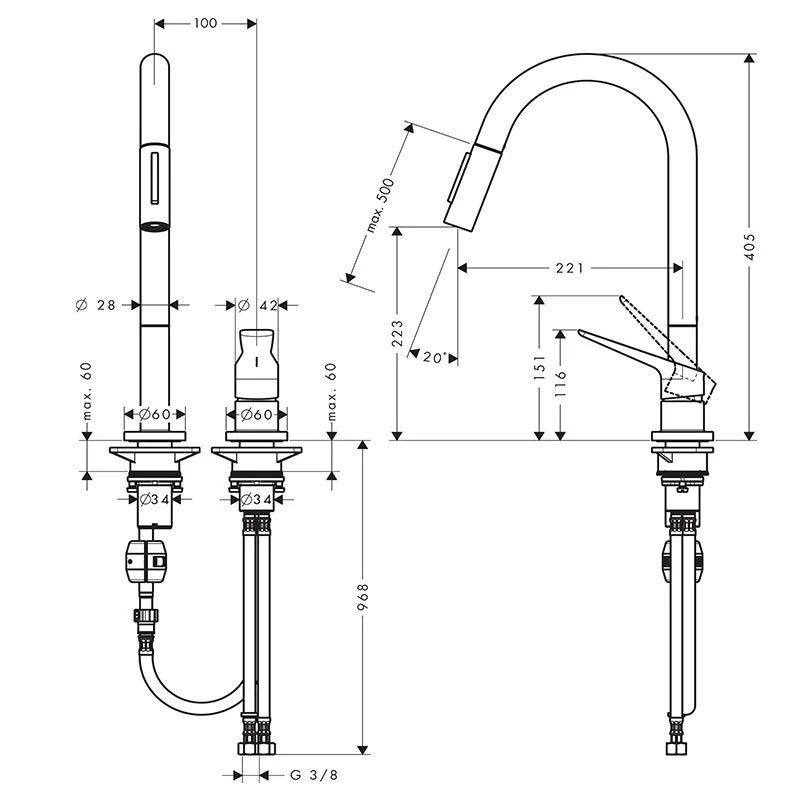 AXOR Citterio M Single Lever Kitchen Mixer Tap 220 With Pull Out Spray 2TH - Stainless Steel - 34822800 2 AXOR Citterio M Single Lever Kitchen Mixer Tap 220 With Pull Out Spray 2TH - Stainless Steel - 34822800 - Image 2