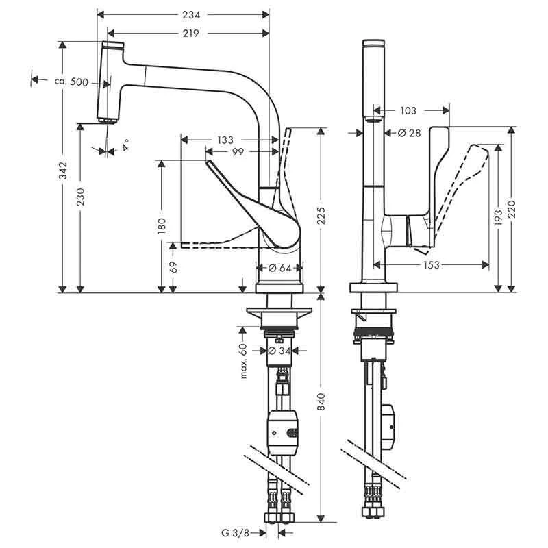 Axor Citterio Single Lever Kitchen Mixer Select 230 With Pull-Out Spout - Polished Gold Optic - 39861990 2 Axor Citterio Single Lever Kitchen Mixer Select 230 With Pull-Out Spout - Polished Gold Optic - 39861990 - Image 2