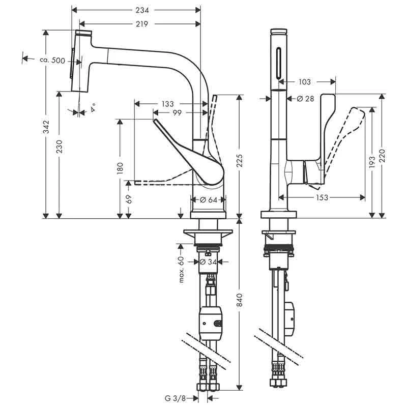 Axor Citterio Single Lever Kitchen Mixer Select 230 2 Jet With Pull-Out Spray - Brushed Nickel - 39863820 2 Axor Citterio Single Lever Kitchen Mixer Select 230 2 Jet With Pull-Out Spray - Brushed Nickel - 39863820 - Image 2