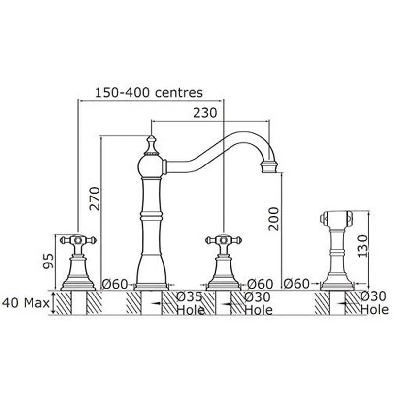Perrin & Rowe Alsace Kitchen Mixer Tap With Crosshead Handles - Chrome - 4775CP 2 Perrin & Rowe Alsace Kitchen Mixer Tap With Crosshead Handles - Chrome - 4775CP - Image 2