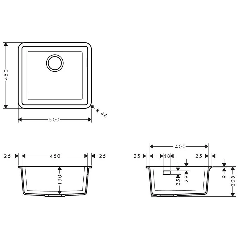 Hansgrohe S510-U450 Undermount Kitchen Sink 450 - Graphite Black - 43431170 2 Hansgrohe S510-U450 Undermount Kitchen Sink 450 - Graphite Black - 43431170 - Image 2
