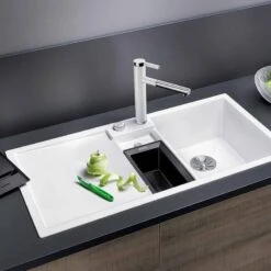 Blanco COLLECTIS 6 S RH Silgranit 1.5 Bowl Inset Kitchen Sink With Drain Remote Control - White - 523348 -Blanco Shop 5 2 523348 lifestyle1