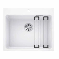 Blanco ETAGON 6 Silgranit 1 Bowl Inset Kitchen Sink With Manual InFino Waste - White - 524543