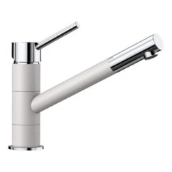 Blanco KANO Single Lever Silgranit-Look Dual Finish Kitchen Tap - White/Chrome - 525030
