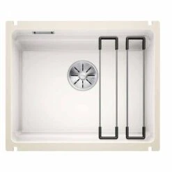 Blanco ETAGON 500-U Ceramic PuraPlus 1 Bowl Undermount Kitchen Sink With Manual InFino Waste - Crystal White - 525149