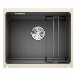 Blanco ETAGON 500-U Ceramic PuraPlus 1 Bowl Undermount Kitchen Sink With Manual InFino Waste - Basalt - 525154