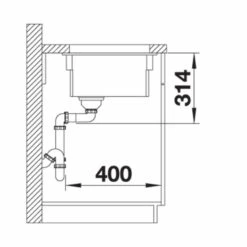Blanco ETAGON 500-U Ceramic PuraPlus 1 Bowl Undermount Kitchen Sink With Manual InFino Waste - Basalt - 525154 -Blanco Shop 5 2 525154 dimensions1