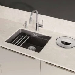 Blanco ETAGON 500-U Ceramic PuraPlus 1 Bowl Undermount Kitchen Sink With Manual InFino Waste - Basalt - 525154 -Blanco Shop 5 2 525154 lifestyle1