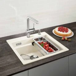 Blanco ETAGON 6 Ceramic PuraPlus 1 Bowl Inset Kitchen Sink With Drain Remote Control - Crystal White - 525156 -Blanco Shop 5 2 525156 lifestyle1