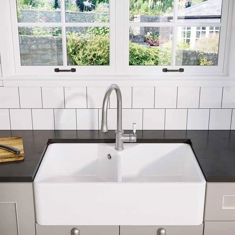 Blanco VILLAE Farmhouse Ceramic 2 Bowl Kitchen Sink - Crystal White - 525164 3 Blanco VILLAE Farmhouse Ceramic 2 Bowl Kitchen Sink - Crystal White - 525164 - Image 3
