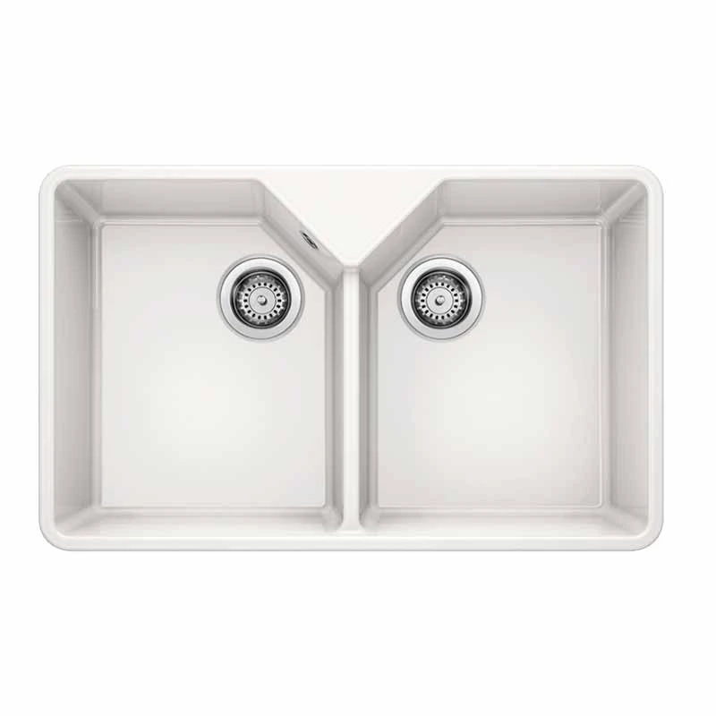 Blanco VILLAE Farmhouse Ceramic 2 Bowl Kitchen Sink - Crystal White - 525164 1 Blanco VILLAE Farmhouse Ceramic 2 Bowl Kitchen Sink - Crystal White - 525164