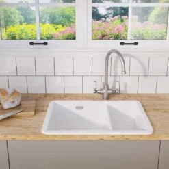 Blanco VILLAE LH Farmhouse Ceramic 1.5 Bowl Kitchen Sink - Crystal White - 525165 5 Blanco VILLAE LH Farmhouse Ceramic 1.5 Bowl Kitchen Sink - Crystal White - 525165 -Blanco Shop 5 2 525165 lifestyle1