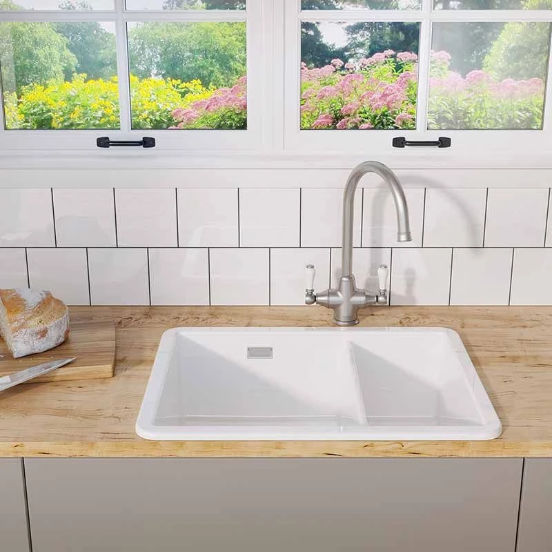 Blanco VILLAE LH Farmhouse Ceramic 1.5 Bowl Kitchen Sink - Crystal White - 525165 3 Blanco VILLAE LH Farmhouse Ceramic 1.5 Bowl Kitchen Sink - Crystal White - 525165 - Image 3
