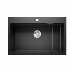 Blanco ETAGON 8 Silgranit 1 Bowl Inset Kitchen Sink With Manual InFino Waste - Black - 525893