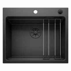 Blanco ETAGON 6 Black Edition Silgranit 1 Bowl Inset Kitchen Sink With Drain Remote Control - Black - 526339
