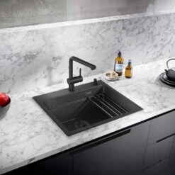 Blanco ETAGON 6 Black Edition Silgranit 1 Bowl Inset Kitchen Sink With Drain Remote Control - Black - 526339 -Blanco Shop 5 2 526339 lifestyle1