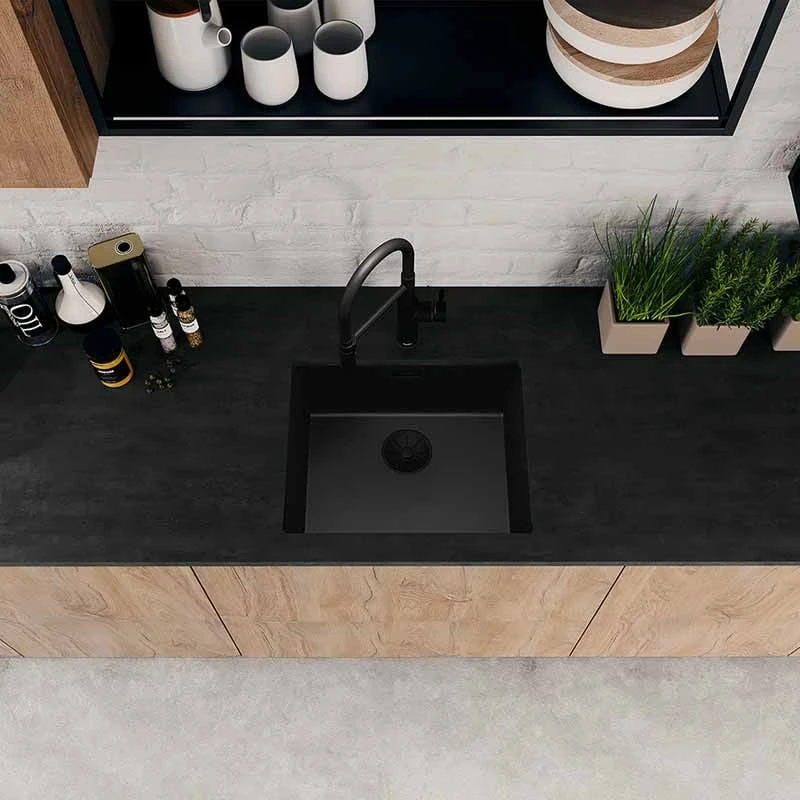 Blanco SUBLINE 500-U Silgranit 1 Bowl Undermount Kitchen With Manual InFino Waste - Black - 526340 5 Blanco SUBLINE 500-U Silgranit 1 Bowl Undermount Kitchen With Manual InFino Waste - Black - 526340 - Image 5