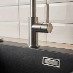 Blanco JANDORA-S Pull-Out J-Shaped Spout Solid Kitchen Tap - Brushed Stainless Steel - 526614 -Blanco Shop 5 2 526614 4