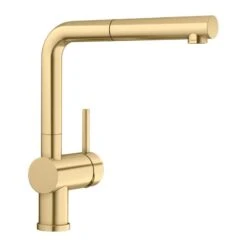 Blanco LINUS-S Single Lever Pull-Out Handset PVD Steel Kitchen Tap - Satin Gold - 526684