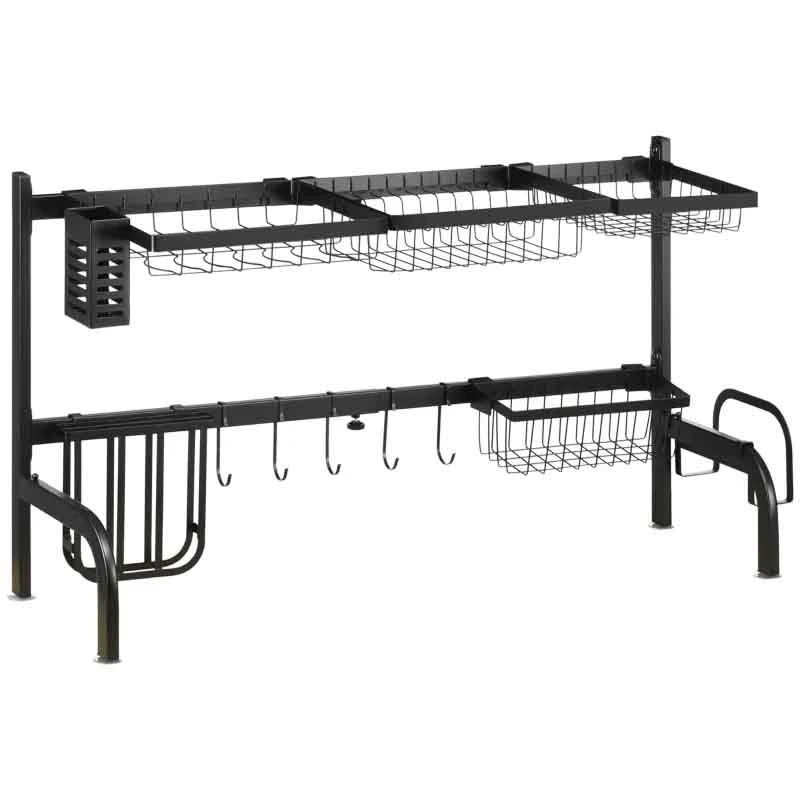 HOMCOM 2 Tier Adjustable Over The Sink Dish Drainer - Black - 801-286V00BK 2 HOMCOM 2 Tier Adjustable Over The Sink Dish Drainer - Black - 801-286V00BK - Image 2