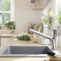 Hansgrohe Zesis M33 2jet Pull Out Spray Single Lever Kitchen Mixer - Stainless Steel - 74800800 -Blanco Shop 74800800 lifestyle1