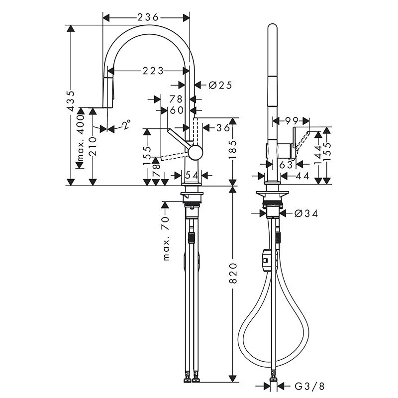 Hansgrohe Talis M54 Single Lever Kitchen Mixer 210, Pull-Out Spray, 2jet - Stainless Steel - 72800800 2 Hansgrohe Talis M54 Single Lever Kitchen Mixer 210, Pull-Out Spray, 2jet - Stainless Steel - 72800800 - Image 2