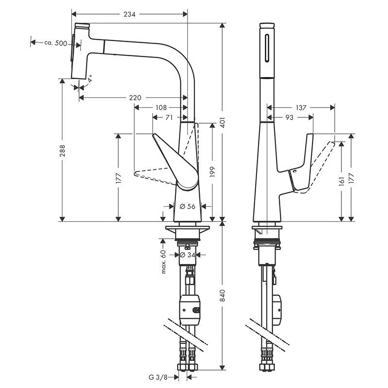 Hansgrohe Talis Select M51 Single Lever Kitchen Mixer 300, Pull-Out Spray, 2jet - Chrome - 72823000 2 Hansgrohe Talis Select M51 Single Lever Kitchen Mixer 300, Pull-Out Spray, 2jet - Chrome - 72823000 - Image 2