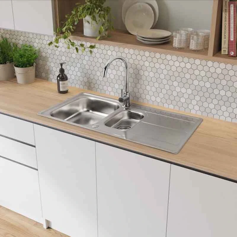 Leisure Aria 1.5 Bowl Inset Kitchen Sink With Reversible Drainer - Satin Stainless Steel - ARA9502/ 2 Leisure Aria 1.5 Bowl Inset Kitchen Sink With Reversible Drainer - Satin Stainless Steel - ARA9502/ - Image 2