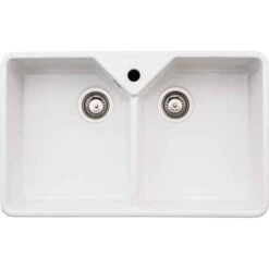 Abode Provincial 2 Bowl Ceramic Kitchen Sink - White - AW1021