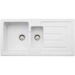 Abode Acton 1.5 Bowl Ceramic Kitchen Sink - White - AW1041