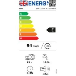 Beko DIN15320 Integrated 5 Programme Dishwasher - White 7 Beko DIN15320 Integrated 5 Programme Dishwasher - White -Blanco Shop b e beko din15320 energy label