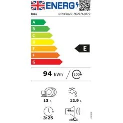 Beko DIN15X20 Integrated 5 Programme Dishwasher - White 10 Beko DIN15X20 Integrated 5 Programme Dishwasher - White -Blanco Shop b e beko din15x20 energy label