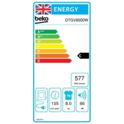 Beko DTGV8000W Freestanding 8kg Vented Tumble Dryer - White 7 Beko DTGV8000W Freestanding 8kg Vented Tumble Dryer - White -Blanco Shop b e beko dtgv8000w energy label