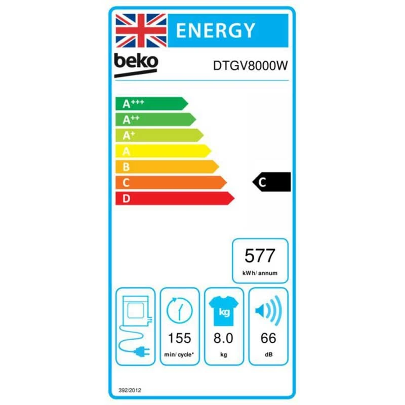 Beko DTGV8000W Freestanding 8kg Vented Tumble Dryer - White 4 Beko DTGV8000W Freestanding 8kg Vented Tumble Dryer - White - Image 4