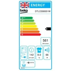 Beko DTLCE80051W Freestanding 8kg Condenser Tumble Dryer - White 7 Beko DTLCE80051W Freestanding 8kg Condenser Tumble Dryer - White -Blanco Shop b e beko dtlce80051w energy label