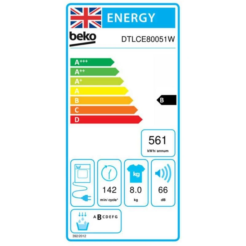 Beko DTLCE80051W Freestanding 8kg Condenser Tumble Dryer - White 4 Beko DTLCE80051W Freestanding 8kg Condenser Tumble Dryer - White - Image 4
